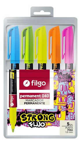 Marcador Permanente Filgo Strong Fluo 040 Fino 1 Mm X5 Unid