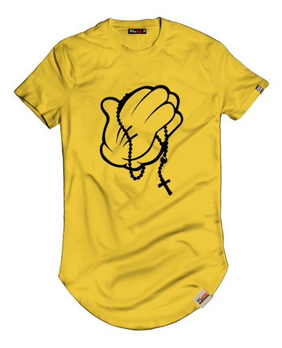 Imagem 2 de 9 de Camisa Camiseta Long Mãos Rezando Blusa Alongada Manga Curta