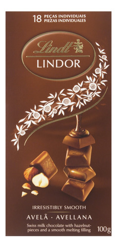 Chocolate ao Leite Cremoso com Pedaços de Avelãs Lindor Lindt  caixa 100 g