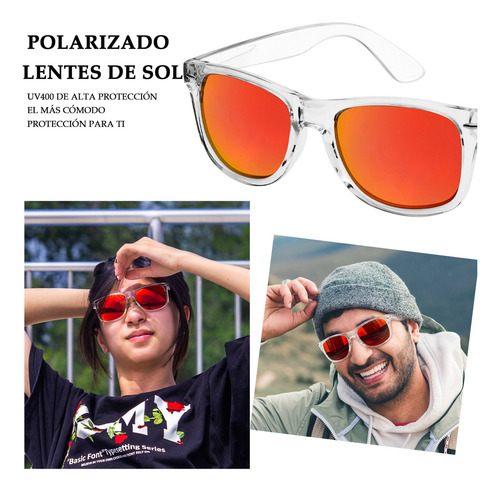 Anteojos De Sol Polarizados Kanastal Talle Unitalla (medianos/m/142mm & 50mm) Diseño Transparente Rojo Armazón Transparente Y Lente Naranja Deportivo Manejar Moda Clásico Retro Vintage Unisex