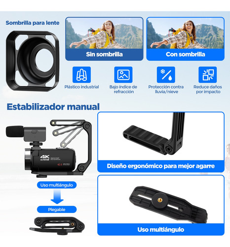 Cámara De Acción Webcam Videocamara Vlogging 4k 42mp 3in Mic