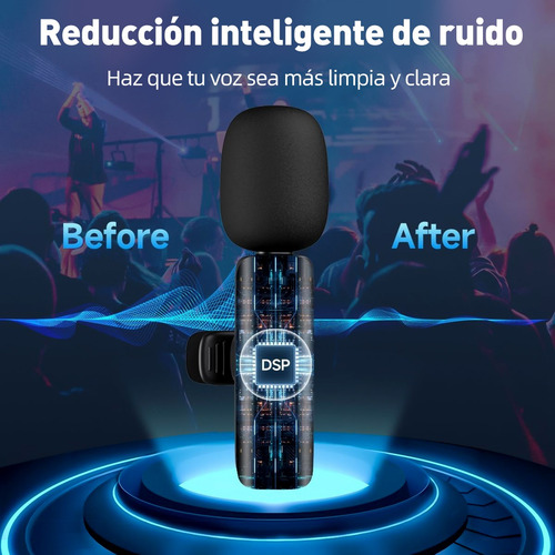 Micrófono Inalámbrico Bluetooth 2en1 Con Clip Para Móviles Negro+lightning