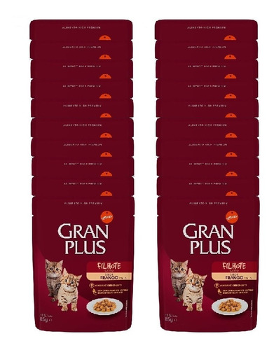 Sachê Gatos Filhotes Sabor Frango Gran Plus 85g Kit 20 Unid.