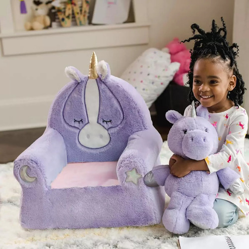 Sillón De Peluche Para Niños Y Peluche Unicornio Morado