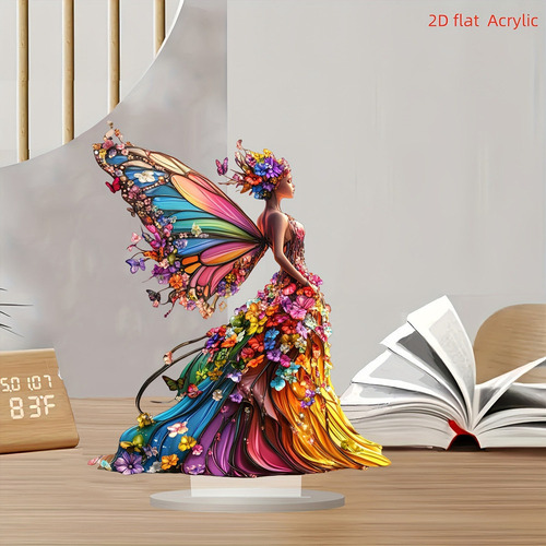 Hada De Mariposas Colorida Con Letrero Y Base