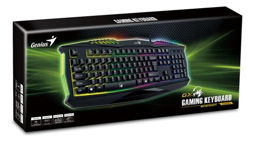 Teclado gamer Genius GX Gaming Scorpion K220 QWERTY español color negro con luz de 7 colores