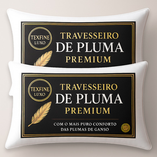 Kit 2 Travesseiros Macios Pena De Ganso Fibra Sintética Confortável Branco Macio Sustentavel Toque De Plumas Costuras Reforçadas
