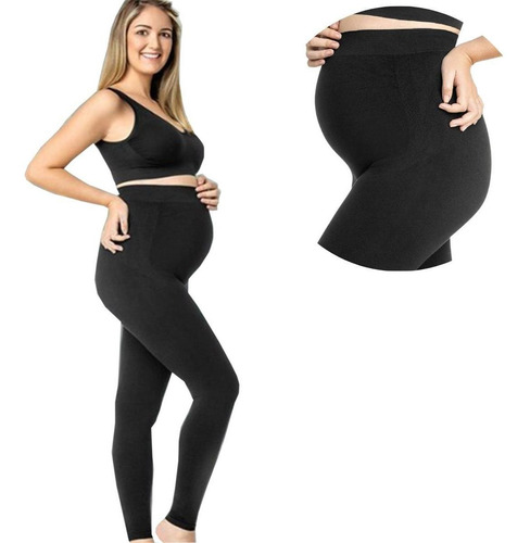 Imagem 7 de 8 de Calça Legging Gestante Grávida Cintura Alta Preta Zee Rucci
