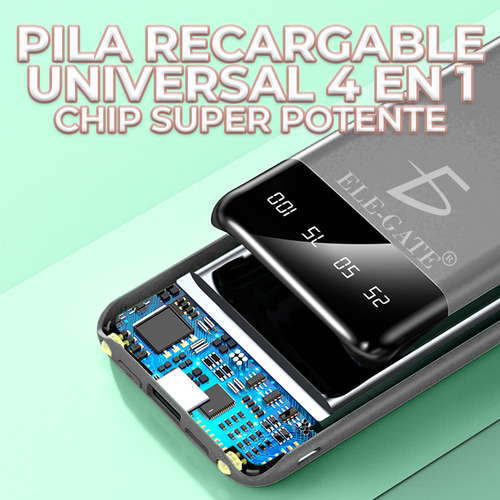 Power Bank 10000mah Batería Portátil Pantalla Led 3 Entradas Color Negro Ele-Gate