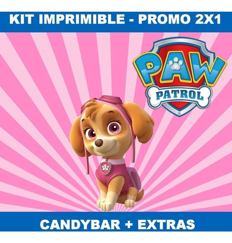 Kit Imprimible Paw Patrol Patrulla Nena Candy Bar 2x1
