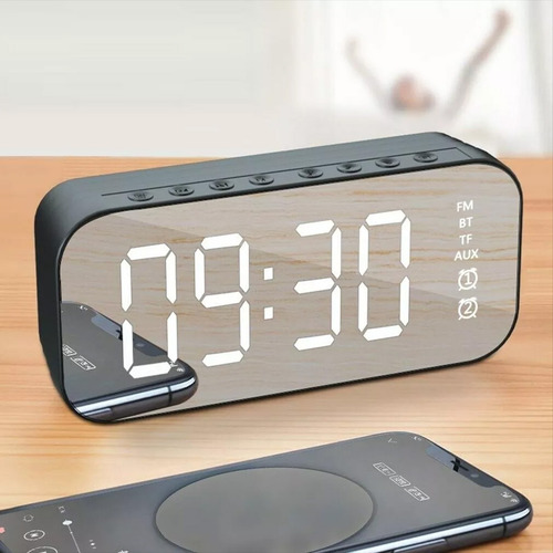 Imagen 3 de 10 de Reloj Radio Despertador Bluetooth Batería Alarma Micro Sd