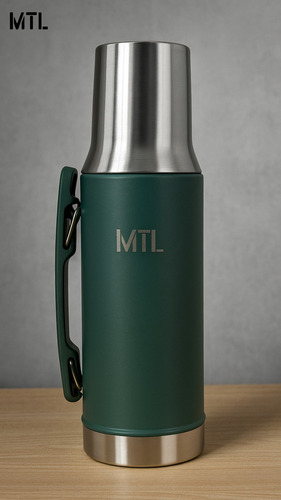 Termo Mtl 1 Litro Acero Inoxidable Pico Cebador Mate System Color Verde Tapa Vaso Térmico Reforzado Alta Resistencia Líquidos Calientes Fríos