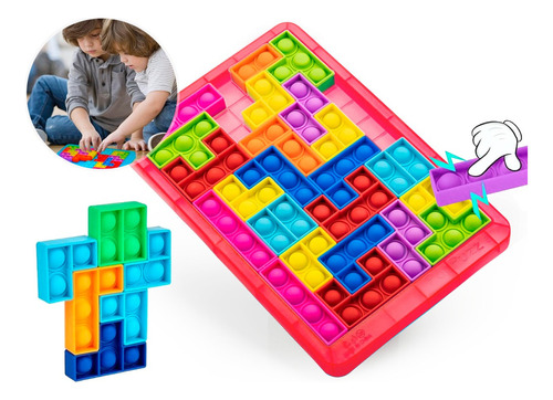 Pop It Rompecabezas Juego Burbujas Bloques Tetris Puzzle Tik Color Rojo - Compartir Familia Entretencion Monitos Construccion Bloques