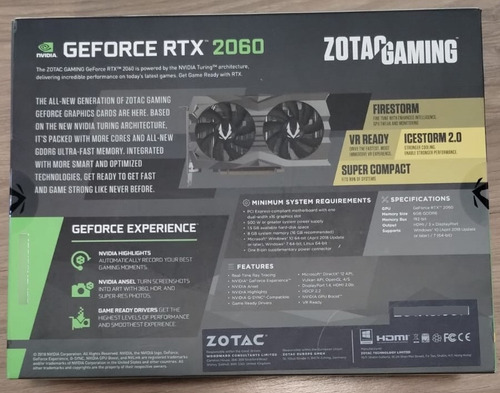 Placa De Vídeo Zotac Geforce Rtx 20 Series Rtx 2060 6gb