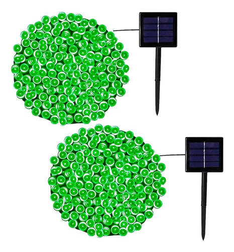 Paquete De 2 Tiras De Luces Solares Verdes De 85 Pies Y 240
