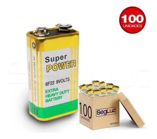 Bateria 9v Power Pilha Sensor Controle Caixa C/ 100 Peças
