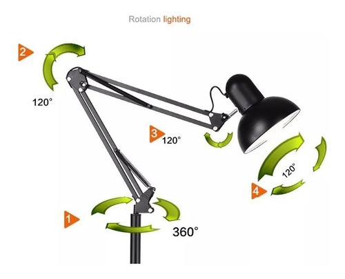 Luminária Chão Articulada Metal Lustre Coluna Abajur 1,90m