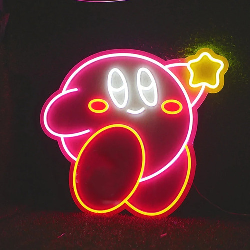 Letrero Led Neón Kirby Anime Con Estrella Luminoso