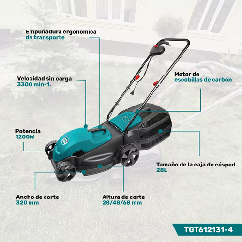 Cortadora De Pasto Cesped 1200w 320mm Total 3 Alturas