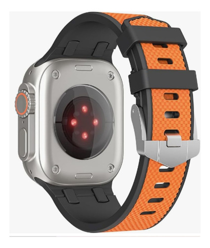 Correa Silicon Bitono Para Apple Watch Ultra 8 7 6 5 4 3 2 1 Color Negro-Naranja 42/44/45/46/49mm