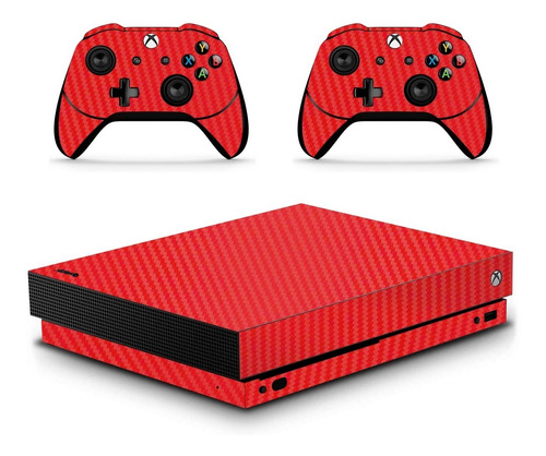 Skin Autoadherible Para Xbox One X Fibra Carbono Rojo