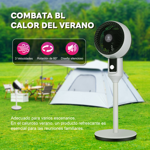 Ventilador De Pedestal Pie Silencioso CM-TOP Aspas Plástico 3 Velocidades Circulación De Aire Oscilación Horizontal Vertical 50W Altura Ajustable Color Blanco