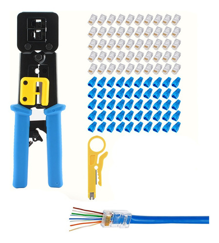 Kit Crimpeadora Ez Rj45 + 50 Conector Cat6 Prensa Anticorte