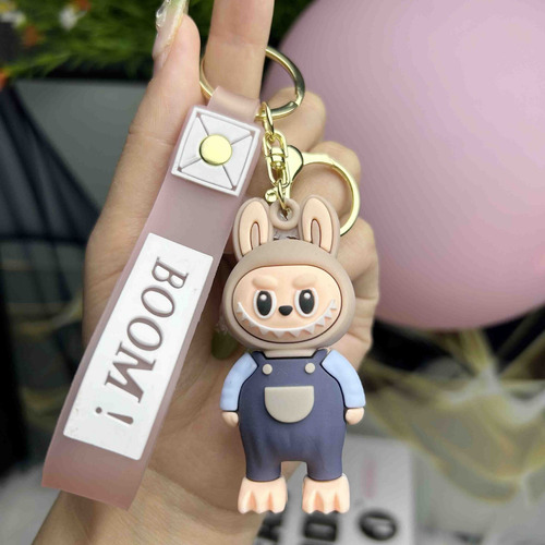 Set Of 6 Cute Straw Hat Labubu Silicone Keychain Pendant