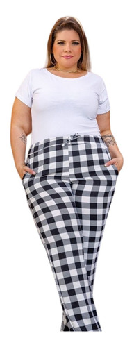 Calça Feminina Confortável Xadrez Plus Size