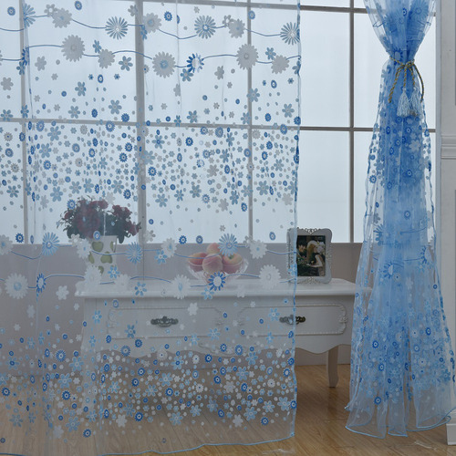Cortinas Transparentes De Tul Azul Cielo Para Ventanas, 100
