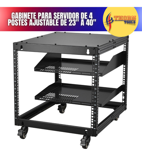 Rack Abierto 9u Ajustable De 4 Puntos Para Red Y Servidores Color Negro