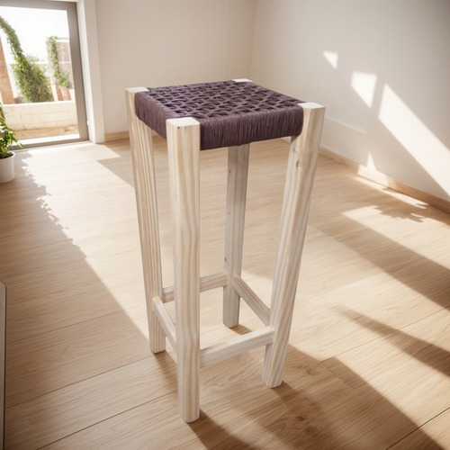 Banco Madera Pino Taburete Banqueta Encordado Alto Garantia Pino Natural Pino