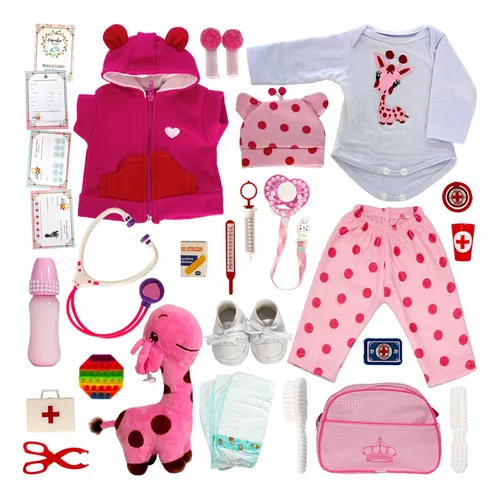 Roupa para boneca bebê reborn (52cm) - conjunto rosa