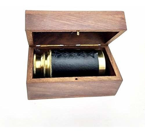Telescopio De Latón De Mano De 6 Con Caja De Madera -