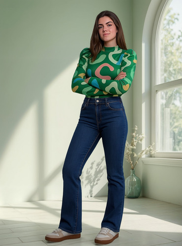 Media Polera Mangas Princesa Algodon Soft Verde Talle M