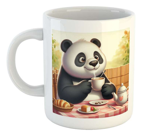 Taza Ceramica Panda Cafe Desayunando En La Mesa Coffee