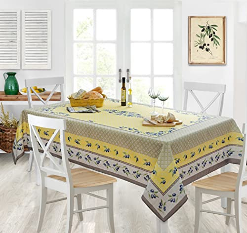 Mantel Rectangular Estampado Amarillo Y Gris 152 X 213 Cm
