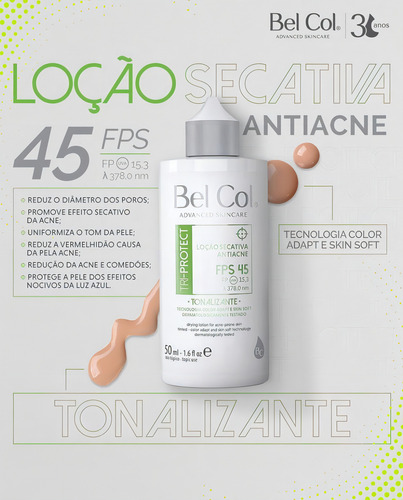Bel Col Protetor Solar Fps45 Secativa Antiacne Tri Protect