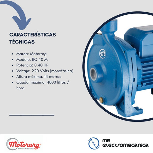 Imagen 4 de 10 de Bomba Centrífuga Elevadora Sube Agua Hasta 16 Metros - Motorarg Bc 40