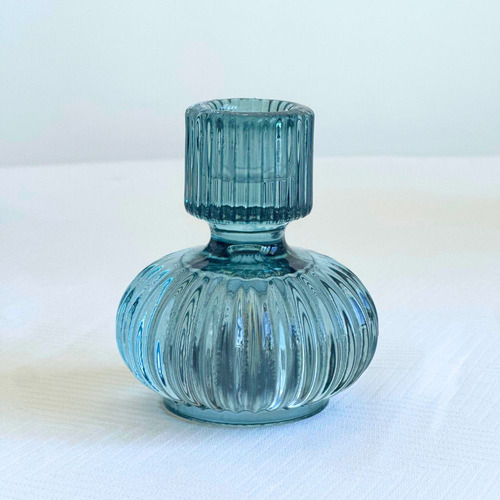 Castiçal Luzza Porta Velas Vidro Azul Duplo Mini Vaso