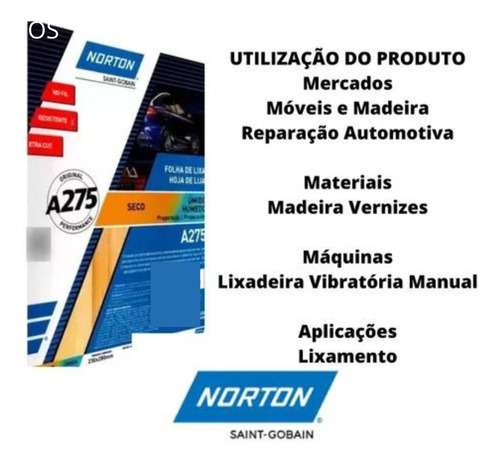 25 Folhas Lixa Norton Seco A275 Grão 220 Pacote C/25unidades