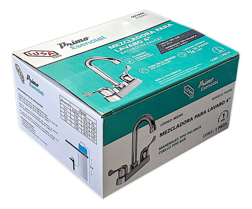 Mezcladora Para Lavabo 4puLG 1/4 De Vuelta Iusa Acabado Cromado Color Plateado