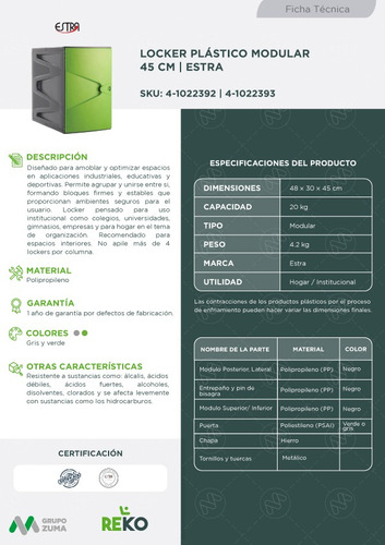 Locker Modular Estra Gris 45 Cm, Pack 2 Gris