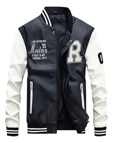 Chaqueta De Béisbol De Cuero De Ajuste Fino Para Hombres