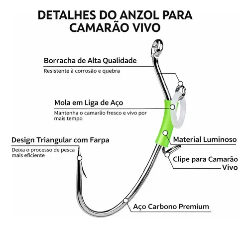 Anzol P/ Camarão Vivo Com Mola Trava Isca - Kit 10un Tam.2/0
