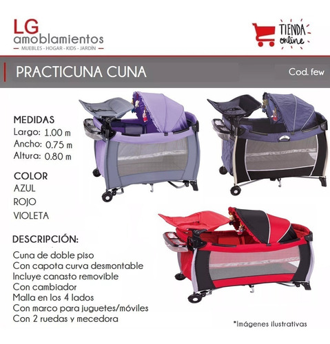 Imagen 2 de 4 de Practicuna Cuna Con Cambiador Capota LG Amoblamientos