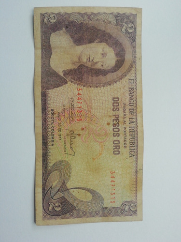 Billete De 2 Pesos Oro 1977 + Regalo