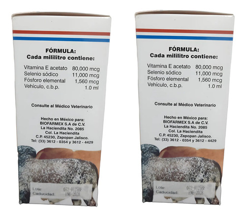 Vitamina E + Selenio + Fosforo 250 Ml Biofarmex Ganado 2pza