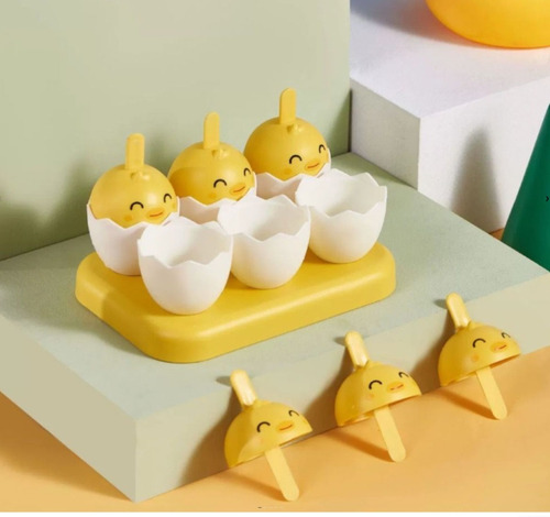 Molde Para Hacer Helados Niños Bebes X 6 Palitos Pollitos Color Amarillo