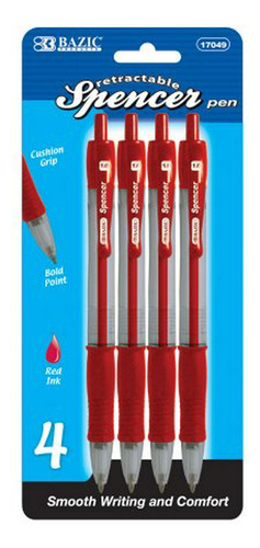 Bolígrafo De Tinta De Gel Bazic Spencer Rojo Retratable Pen 